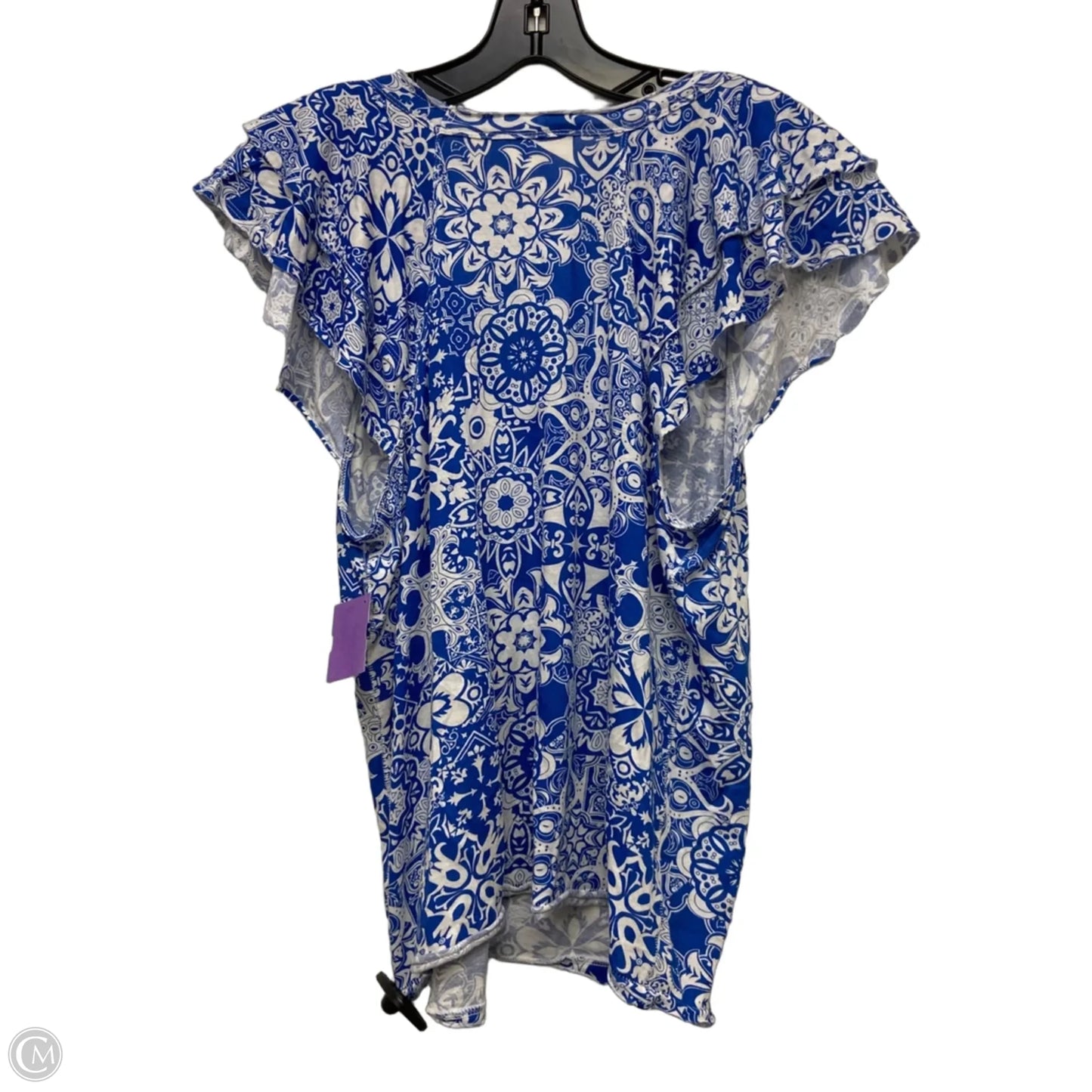 Top Short Sleeve By Maeve In Blue & White, Size: L