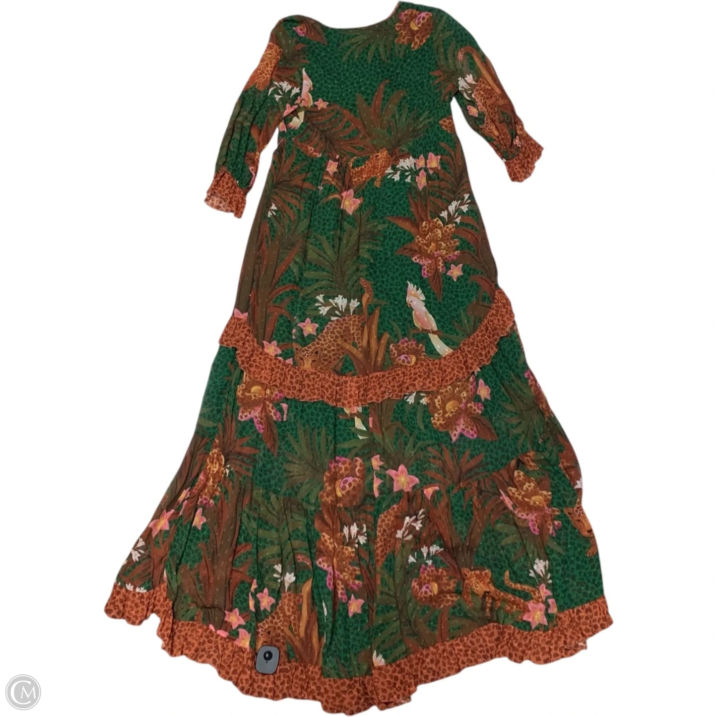 Dress Designer By Farm Rio In Green & Orange, Size: Xs