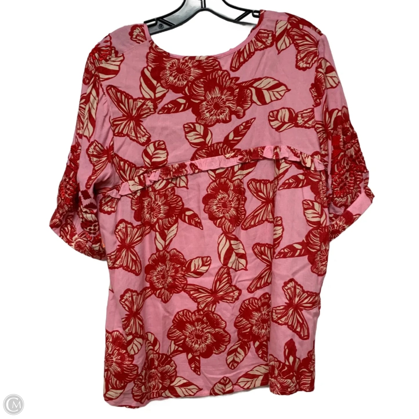 Top Short Sleeve By Vineet Bahl In Pink & Red, Size: M