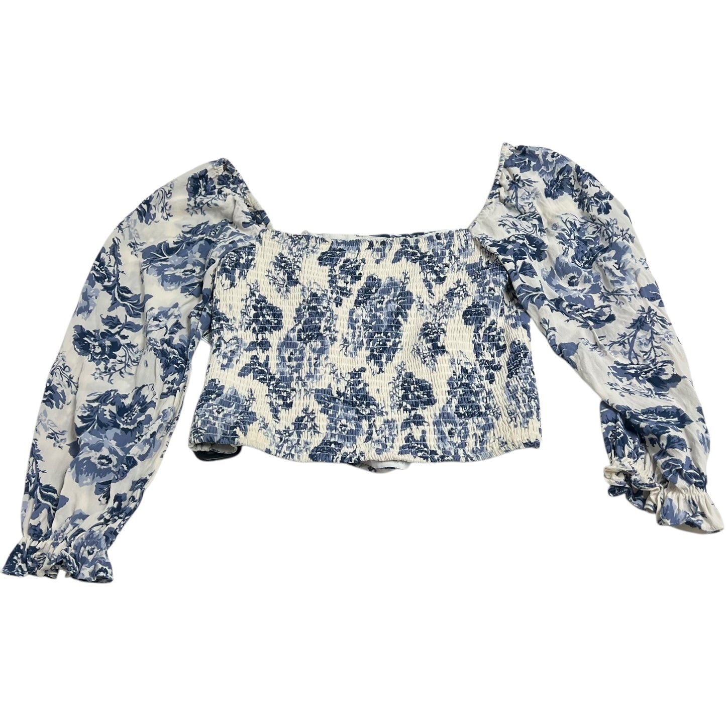 Top Long Sleeve By Kourt In Blue & White, Size: L