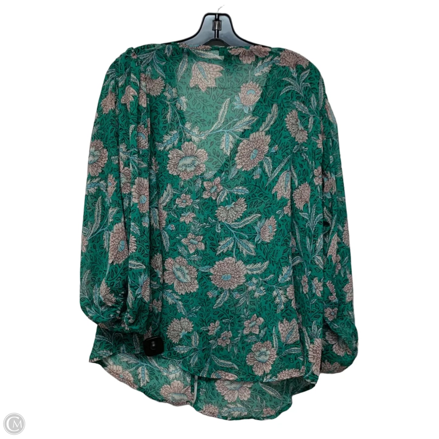 Blouse Long Sleeve By Torrid In Green & Pink, Size: L