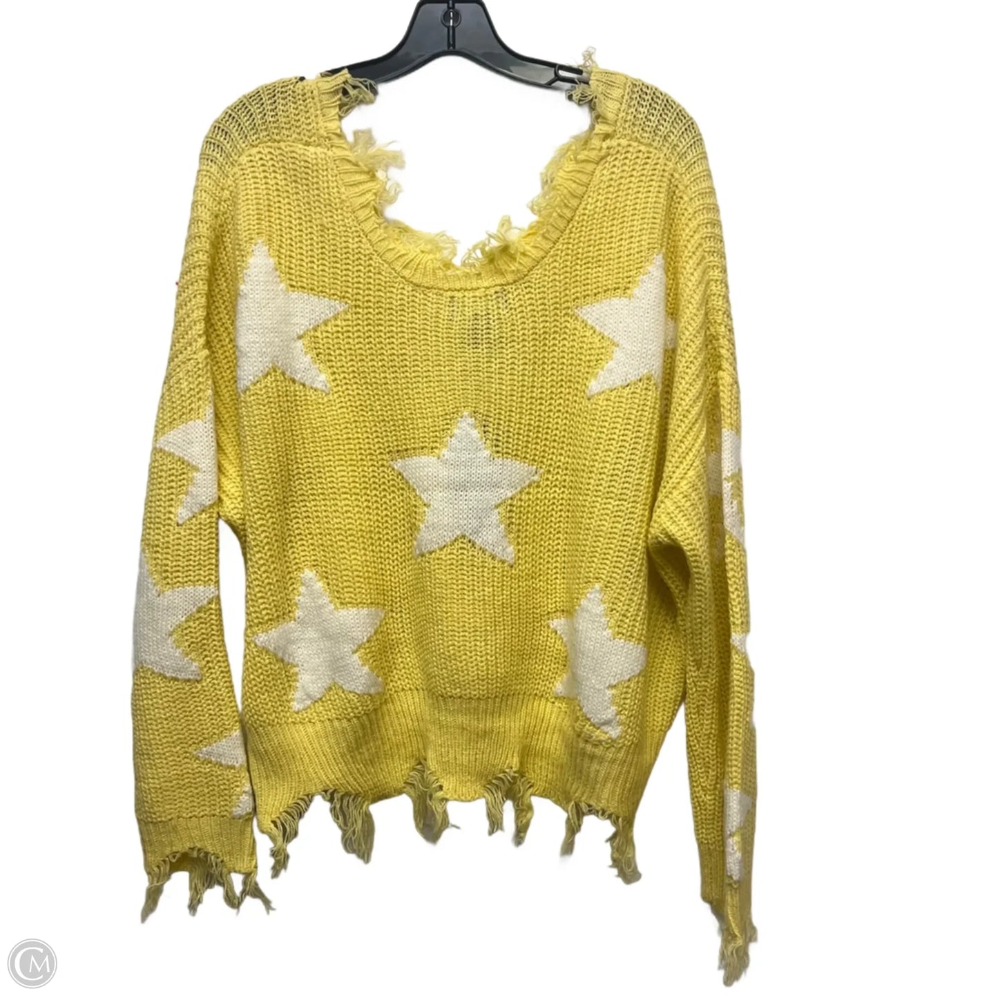 Sweater By Just Polly In White & Yellow, Size: L