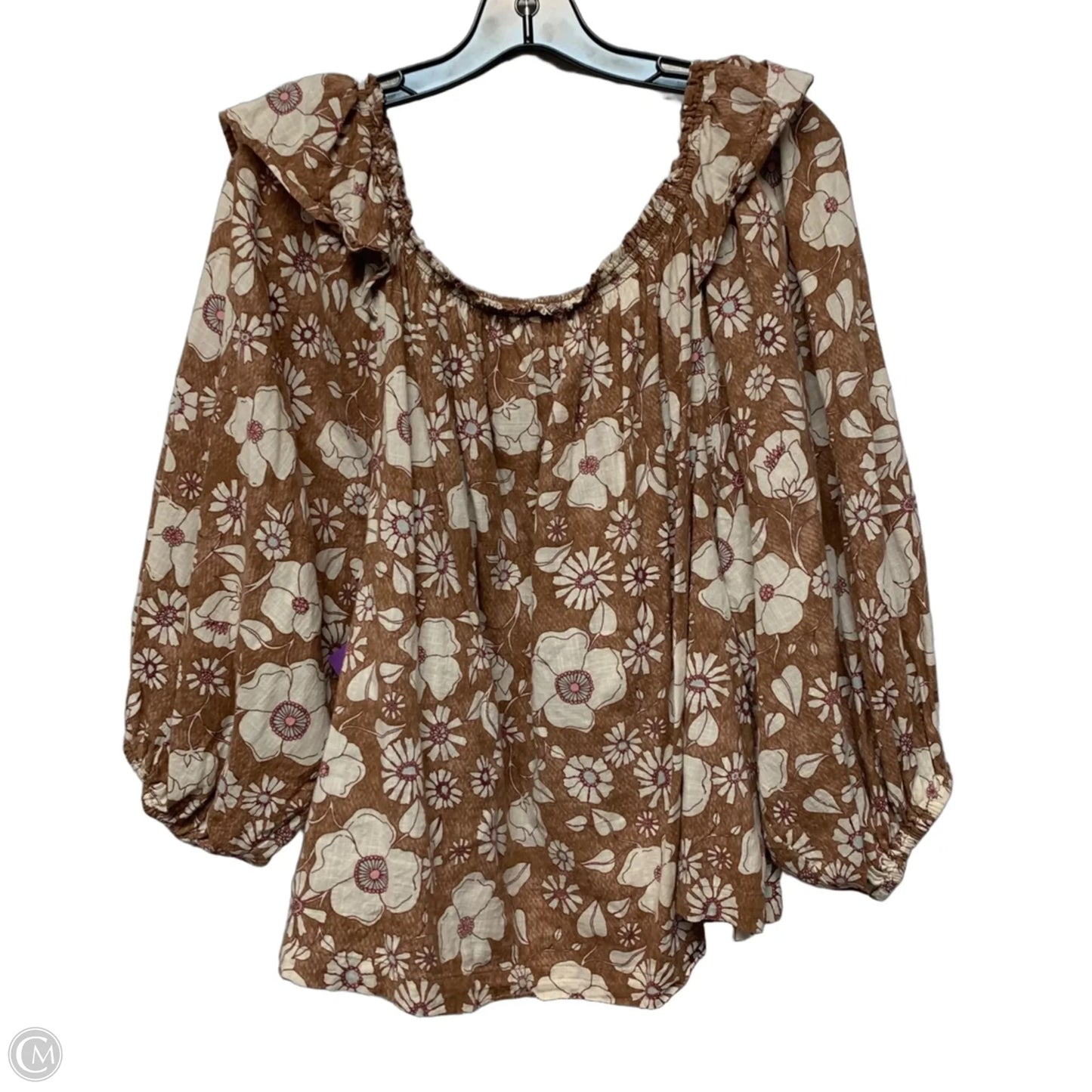 Top Long Sleeve By Free People In Brown & Cream, Size: L