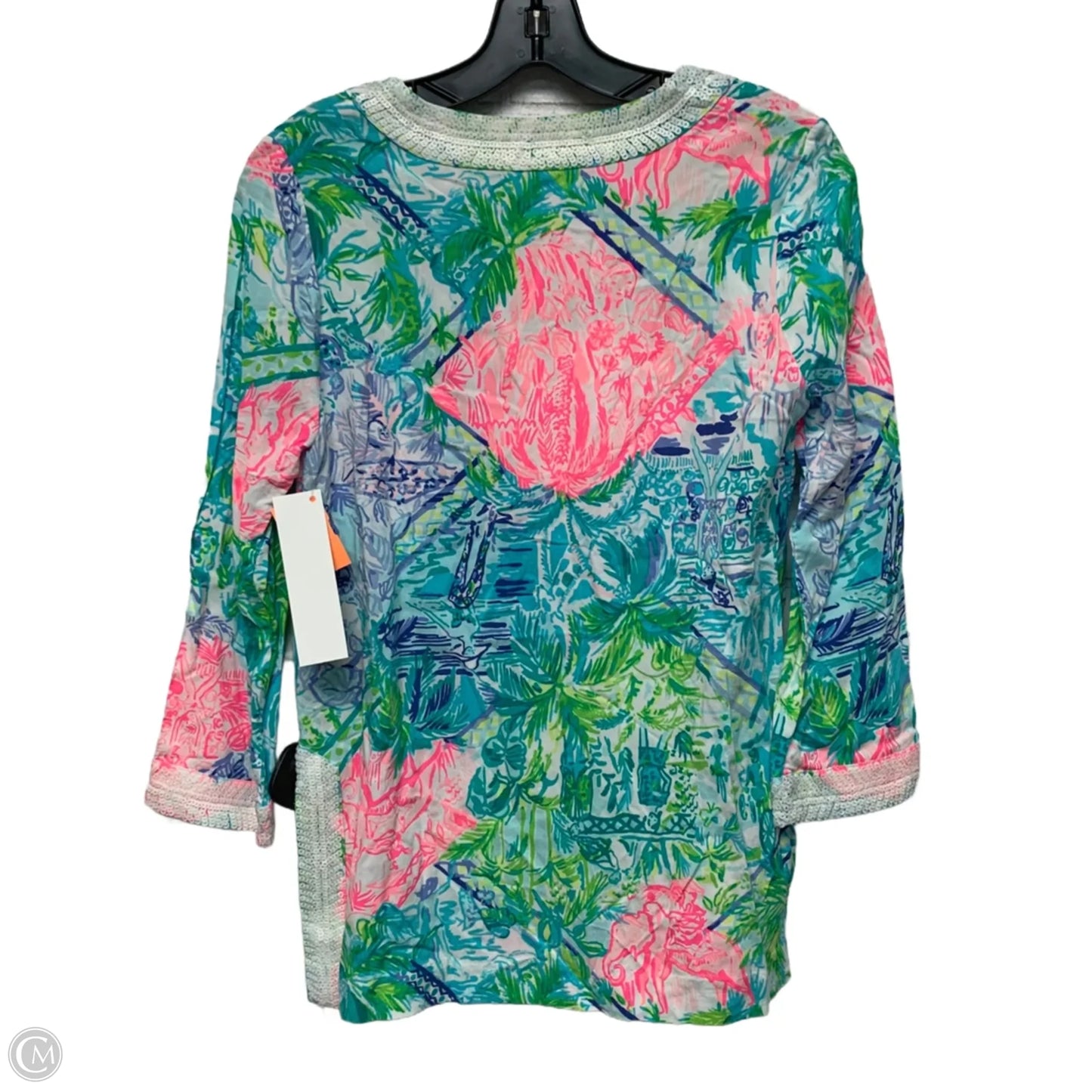 Top Long Sleeve Designer By Lilly Pulitzer In Green & Pink, Size: Xs