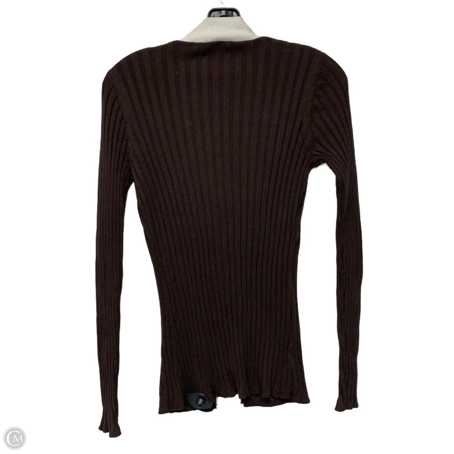 Sweater Cardigan Designer By Tory Burch In Brown & White, Size: S