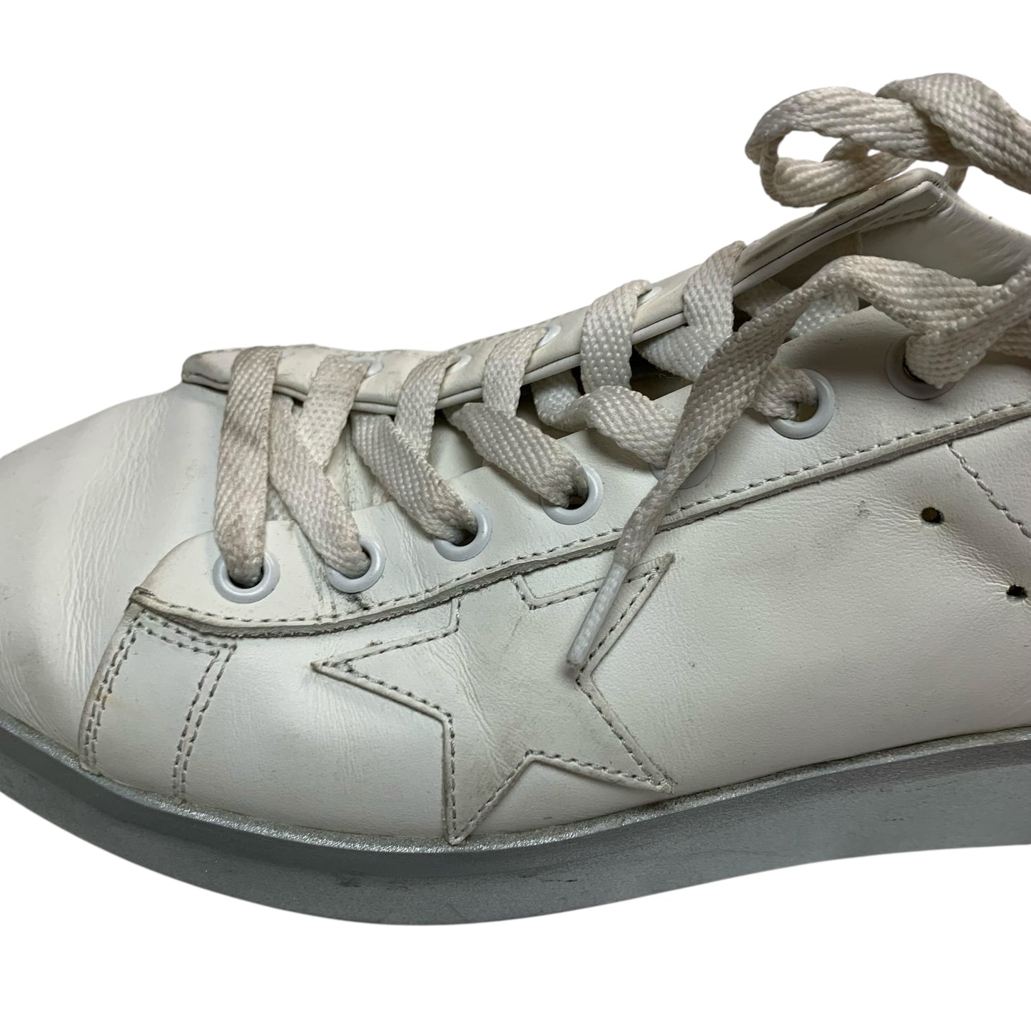 Shoes Luxury Designer By Golden Goose In Silver & White, Size: 9