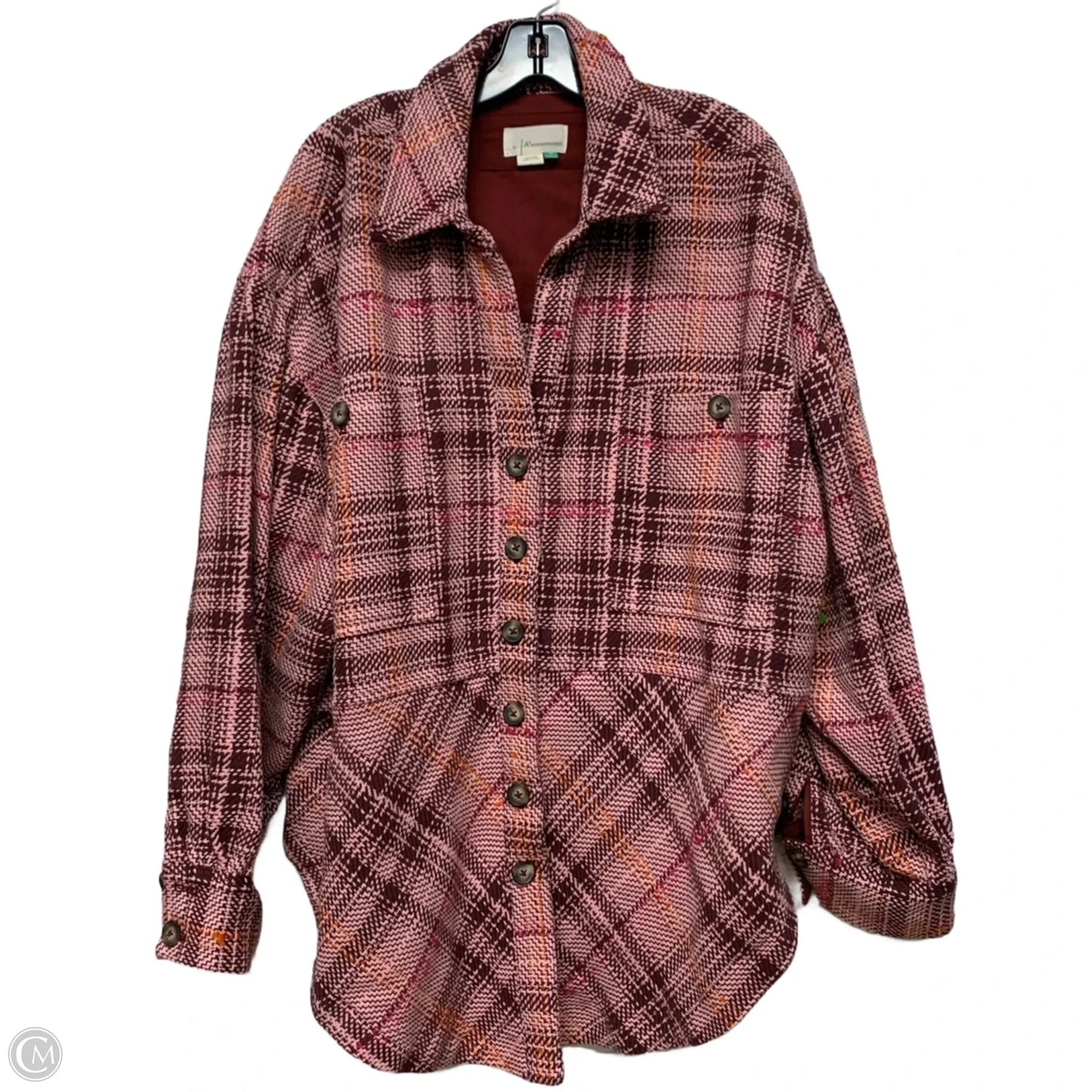 Jacket Shirt By Anthropologie In Pink & Red, Size: 3x