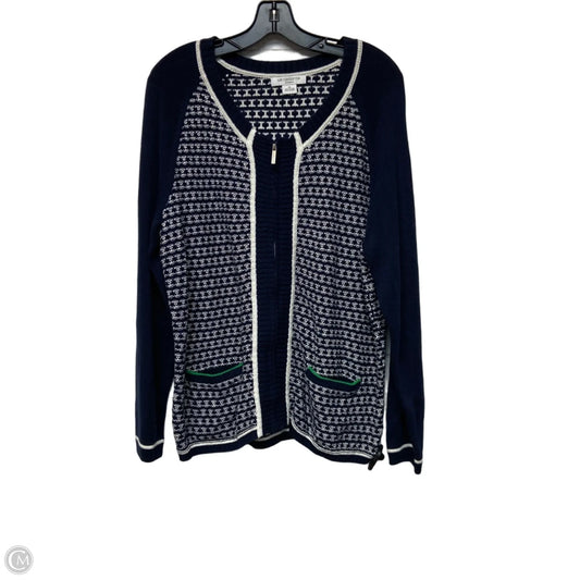 Sweater Cardigan By Liz Claiborne In Blue & White, Size: 1x
