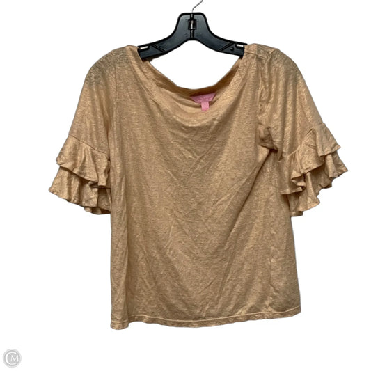 Top Short Sleeve Designer By Lilly Pulitzer In Gold, Size: S