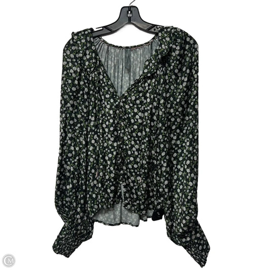Blouse Long Sleeve By Anthropologie In Black & Green, Size: M