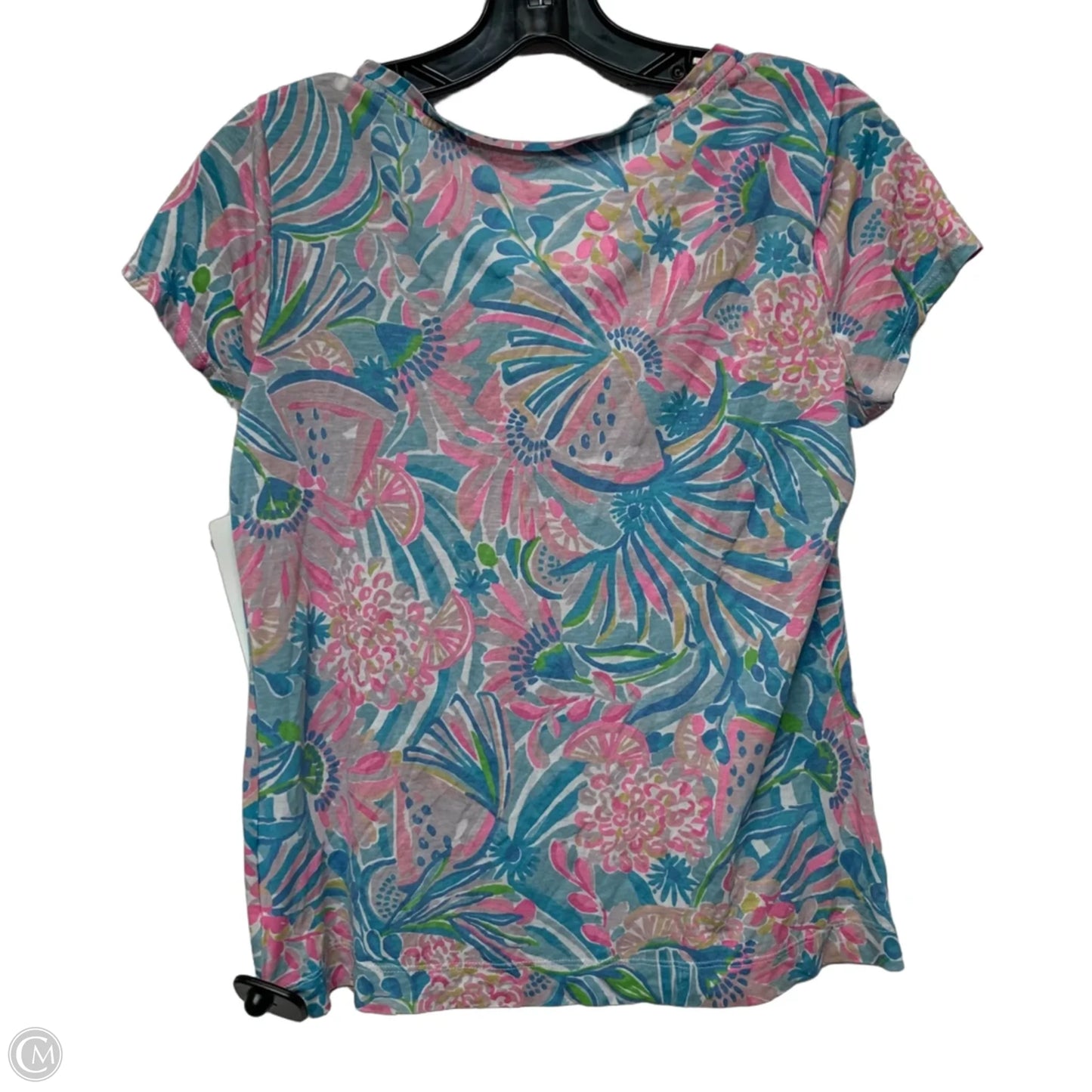 Top Short Sleeve Designer By Lilly Pulitzer In Blue & Pink, Size: S