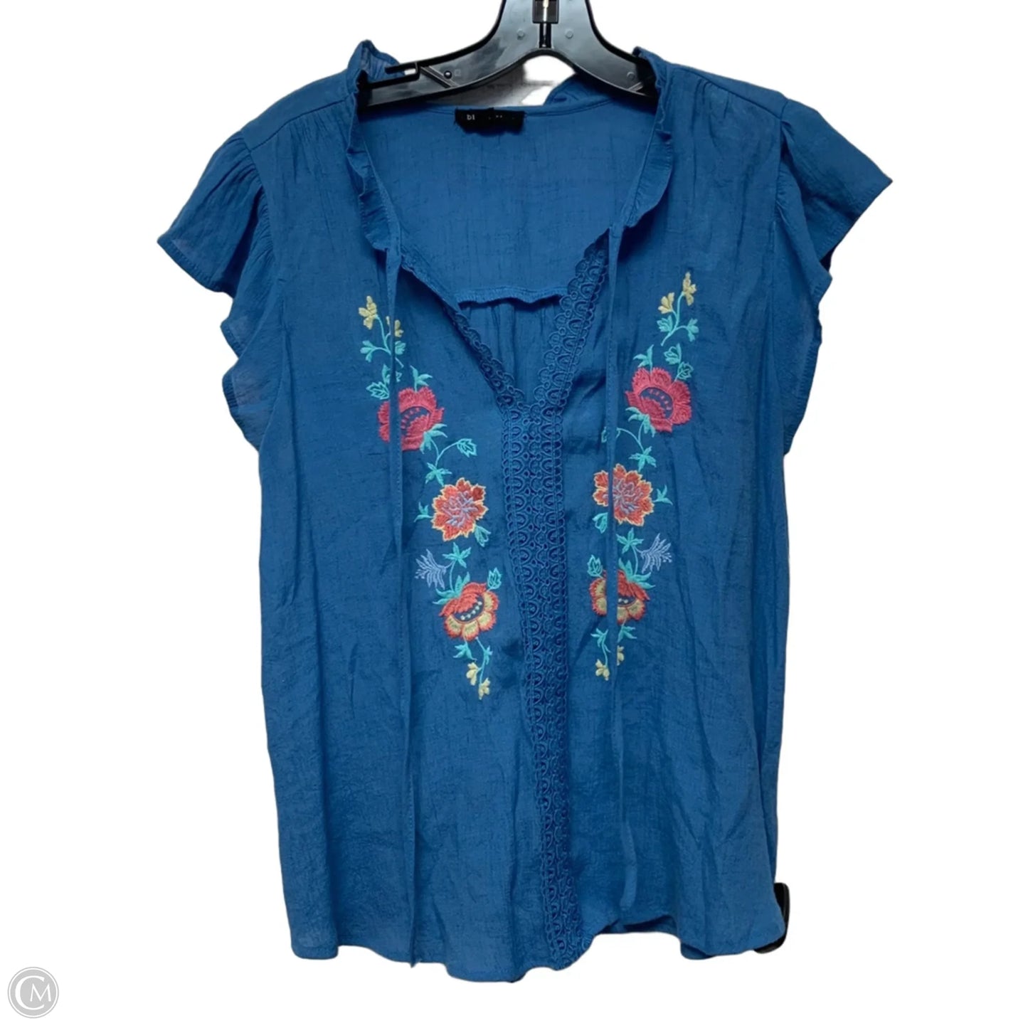 Top Short Sleeve By Blu Pepper In Blue, Size: L