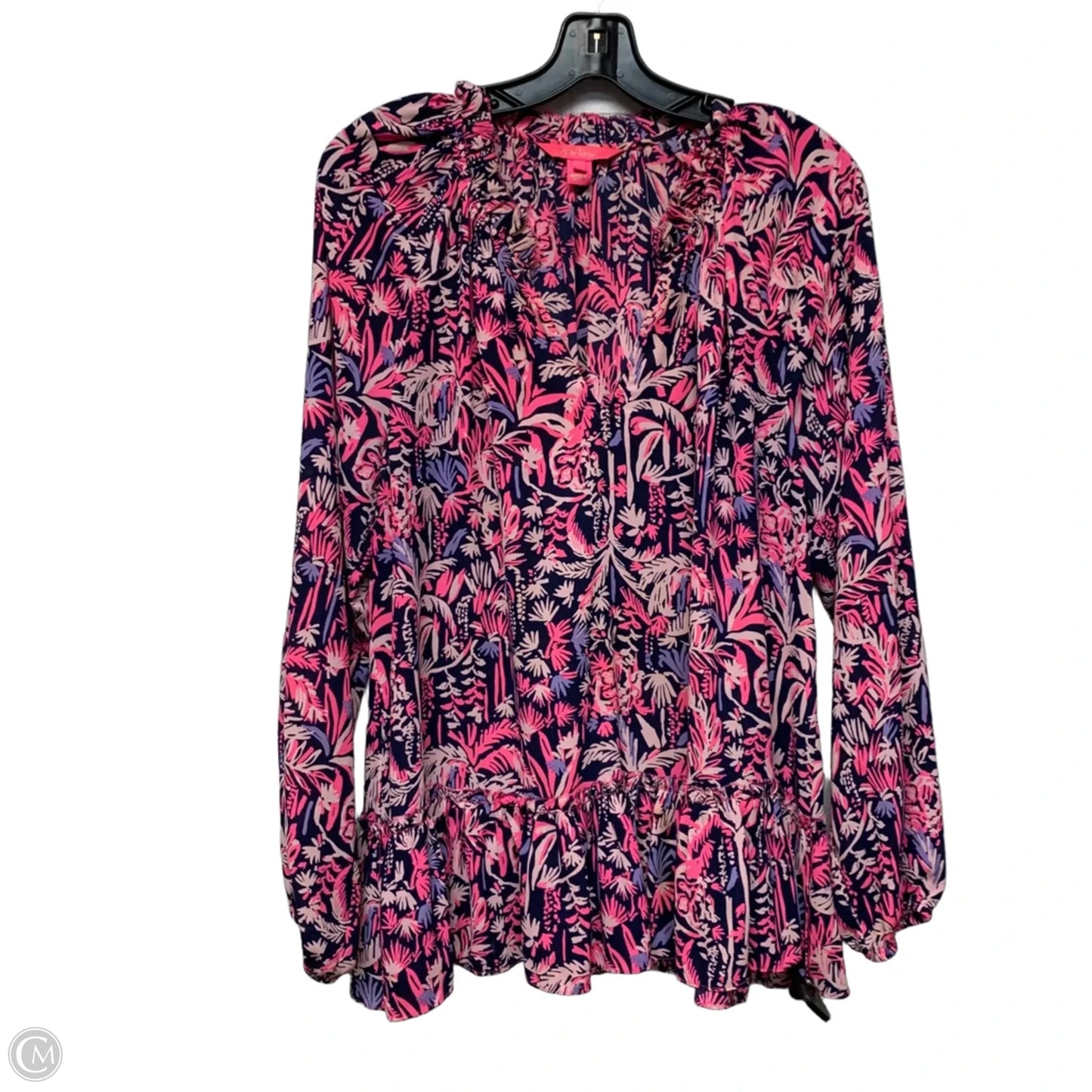 Blouse Designer By Lilly Pulitzer In Blue & Pink, Size: L