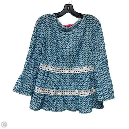 Top Long Sleeve Designer By Lilly Pulitzer In Blue & White, Size: L