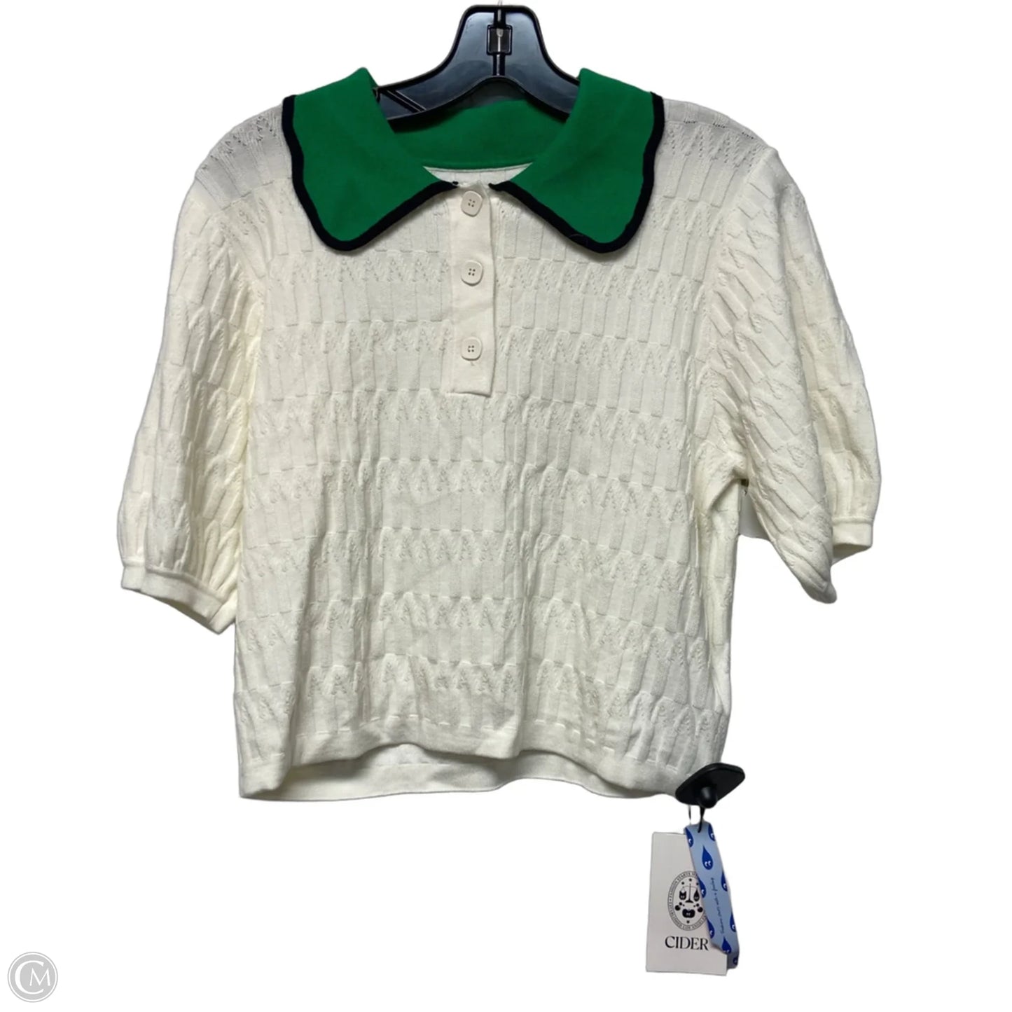 Top Short Sleeve By Cider In Cream & Green, Size: L