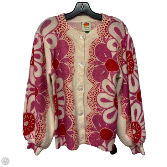 Sweater Cardigan Designer By Farm Rio In Cream & Pink, Size: S