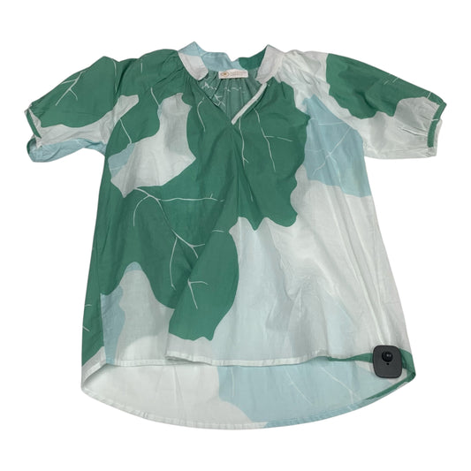 Top Short Sleeve By Sheridan French In Green & White, Size: L