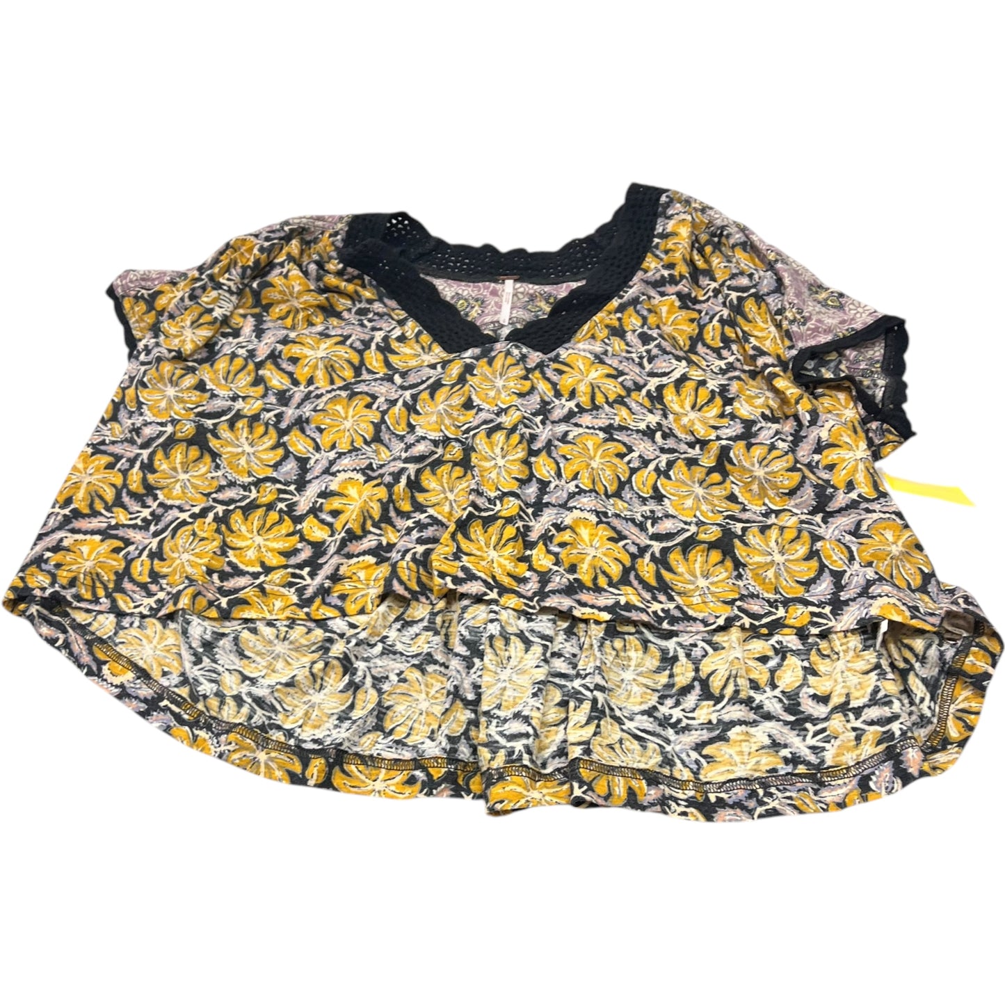 Top Short Sleeve By Free People In Black & Yellow, Size: S