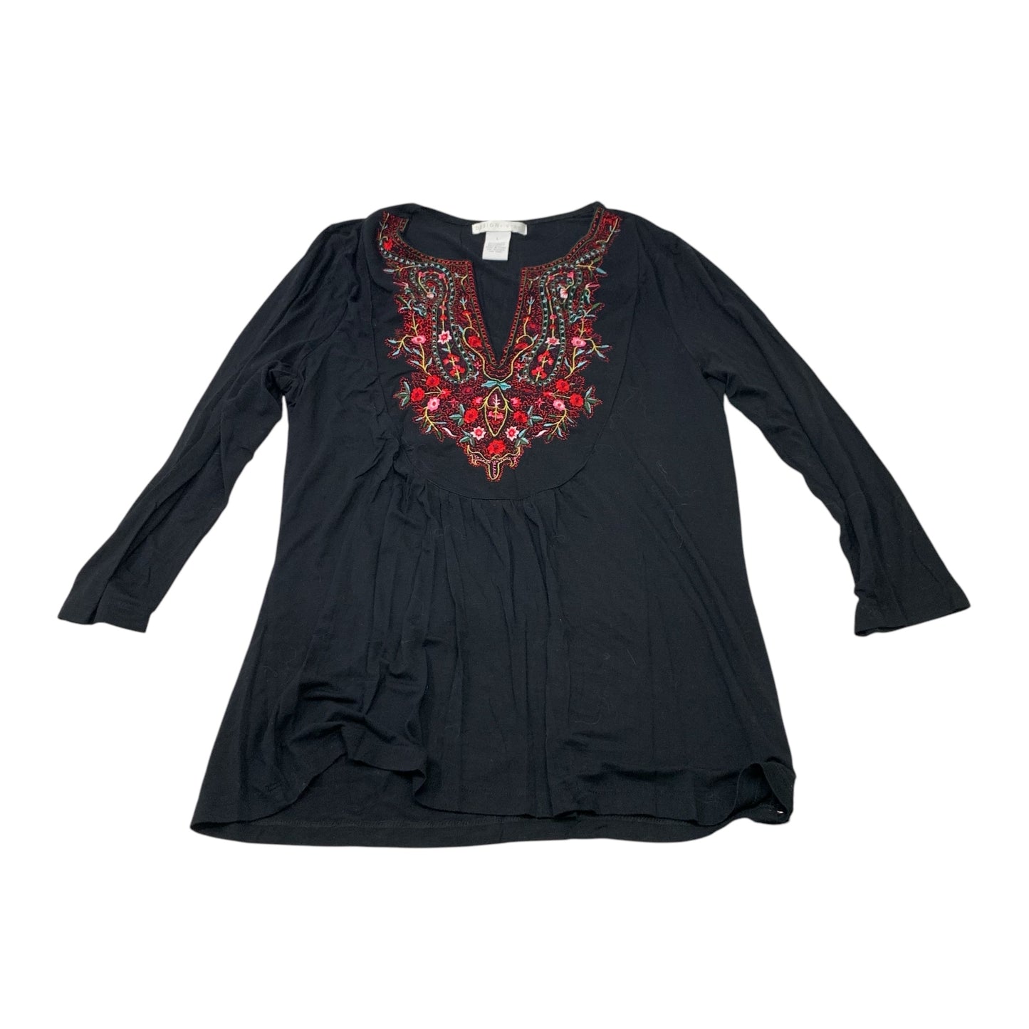 Top Long Sleeve By Design History In Black & Red, Size: L