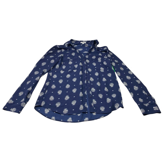 Blouse Long Sleeve By Express In Blue & White, Size: S