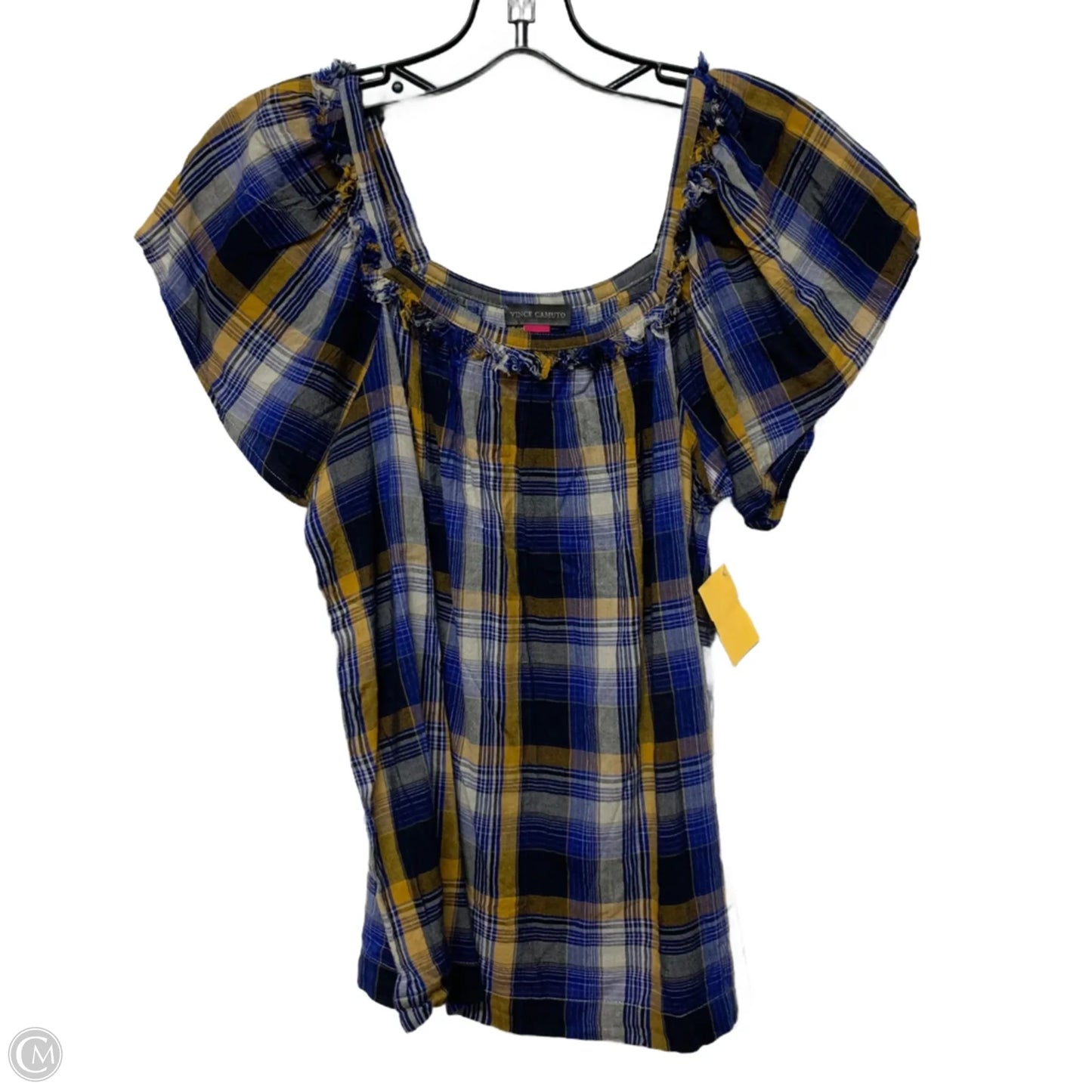 Top Short Sleeve By Vince Camuto In Plaid Pattern, Size: Xs