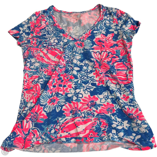 Top Short Sleeve Designer By Lilly Pulitzer In Blue & Pink, Size: M