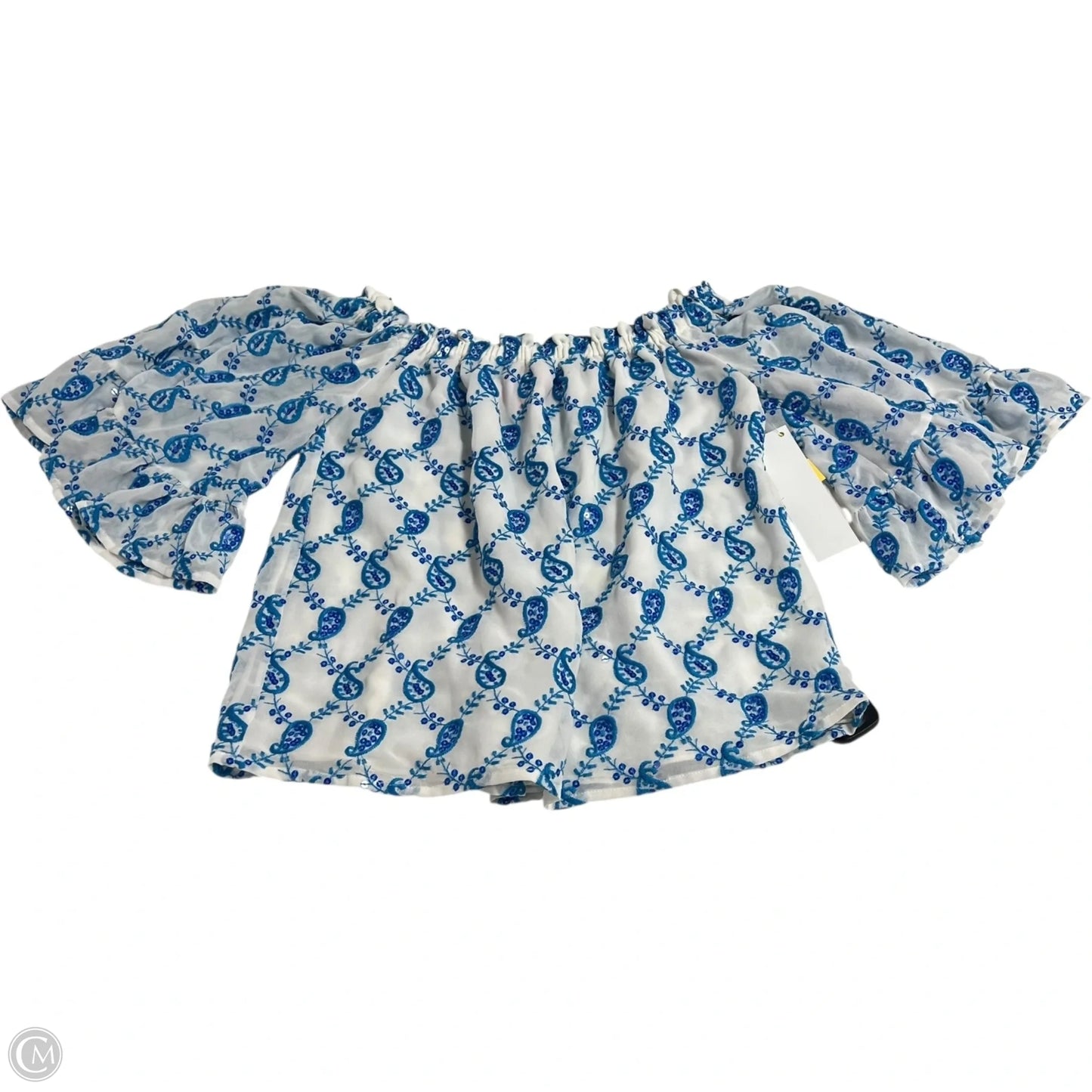 Top Short Sleeve Designer By Lilly Pulitzer In Blue & White, Size: Xxs