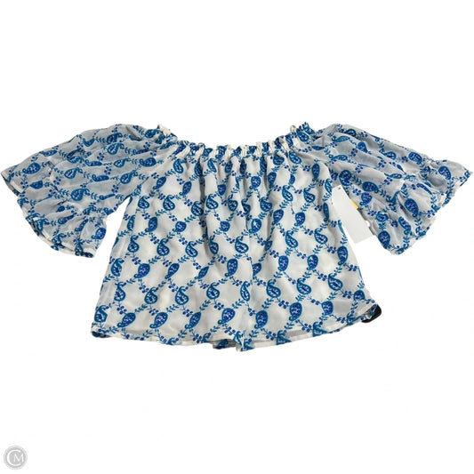 Top Short Sleeve Designer By Lilly Pulitzer In Blue & White, Size: Xxs