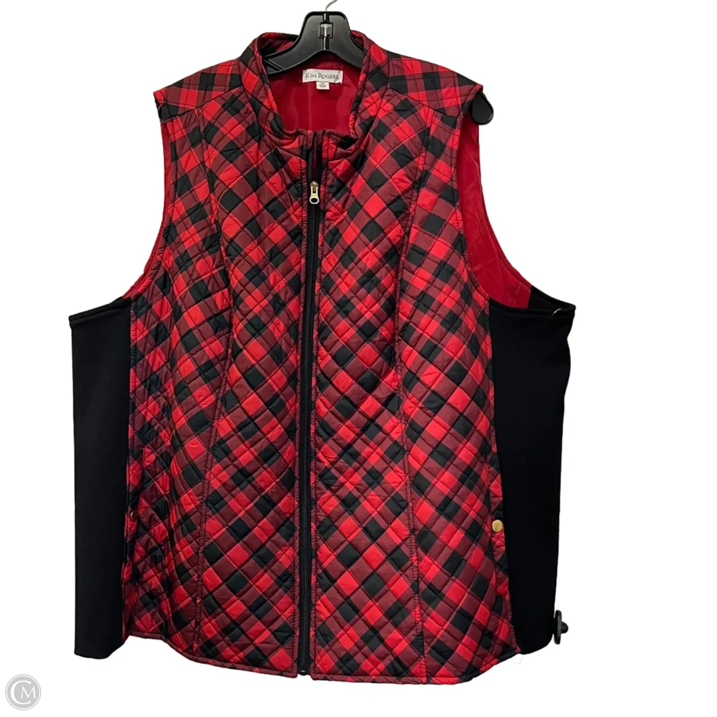 Vest Puffer & Quilted By Kim Rogers In Black & Red, Size: 3x