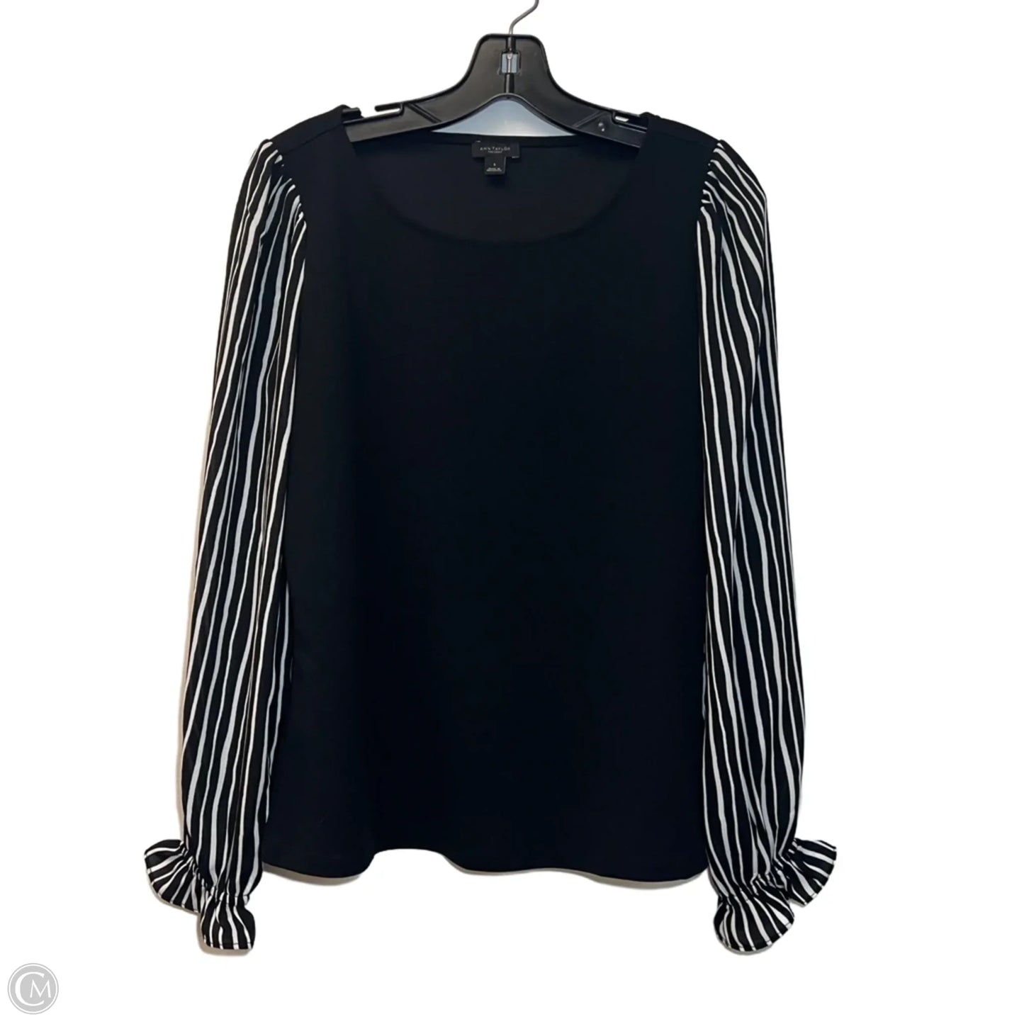 Blouse Long Sleeve By Ann Taylor In Black & White, Size: S