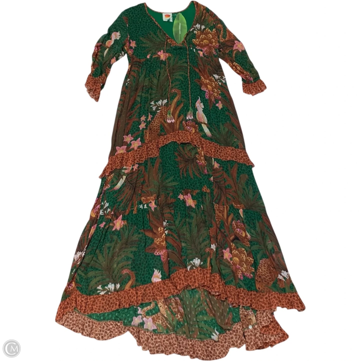 Dress Designer By Farm Rio In Green & Orange, Size: Xs