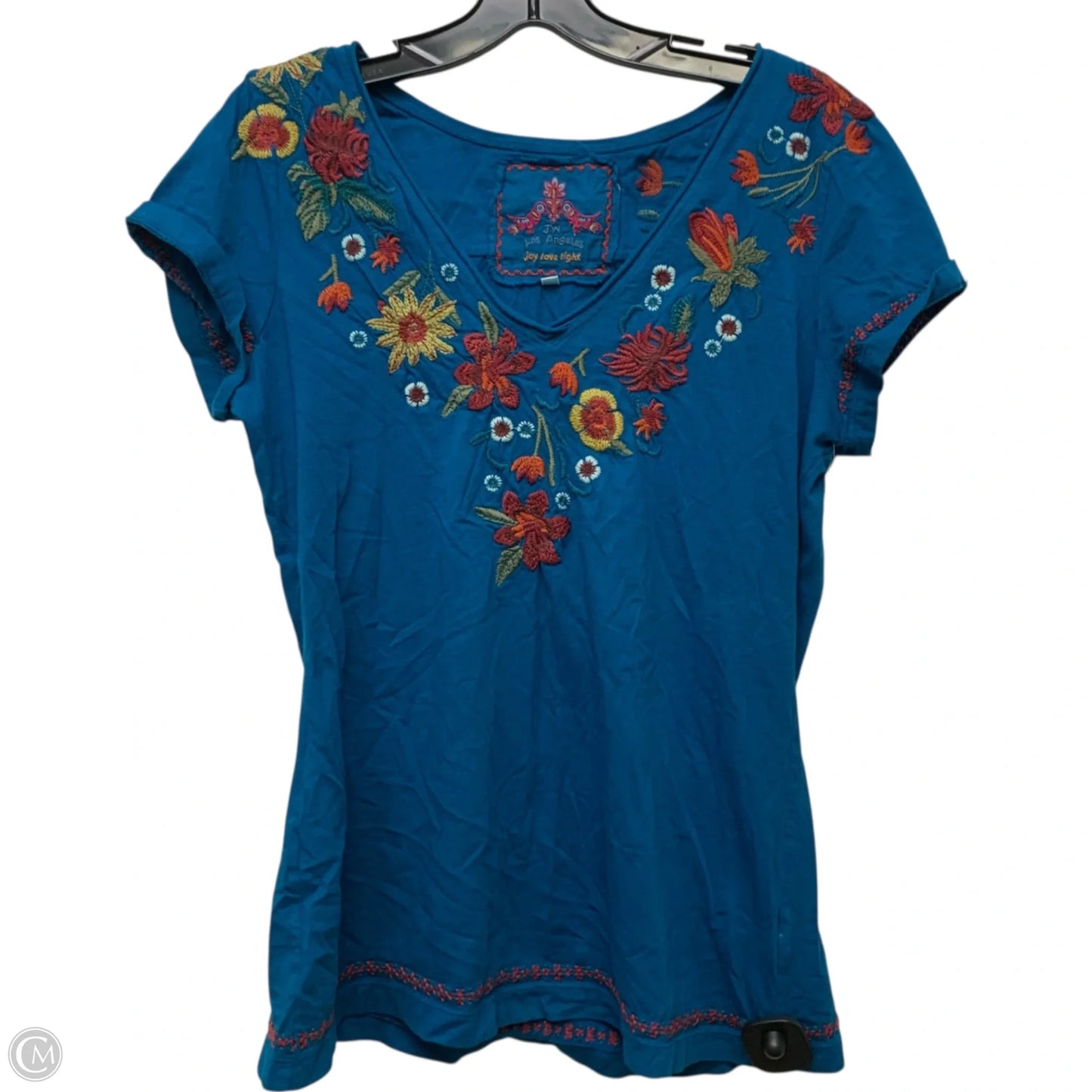 Top Short Sleeve Designer By Johnny Was In Blue, Size: L