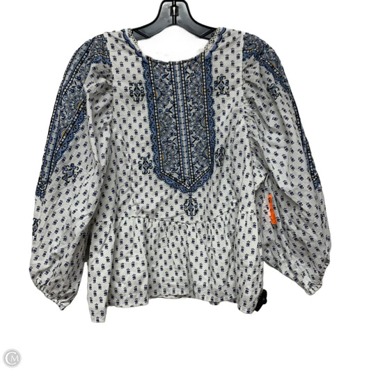 Top Long Sleeve By Anthropologie In Blue & White, Size: M