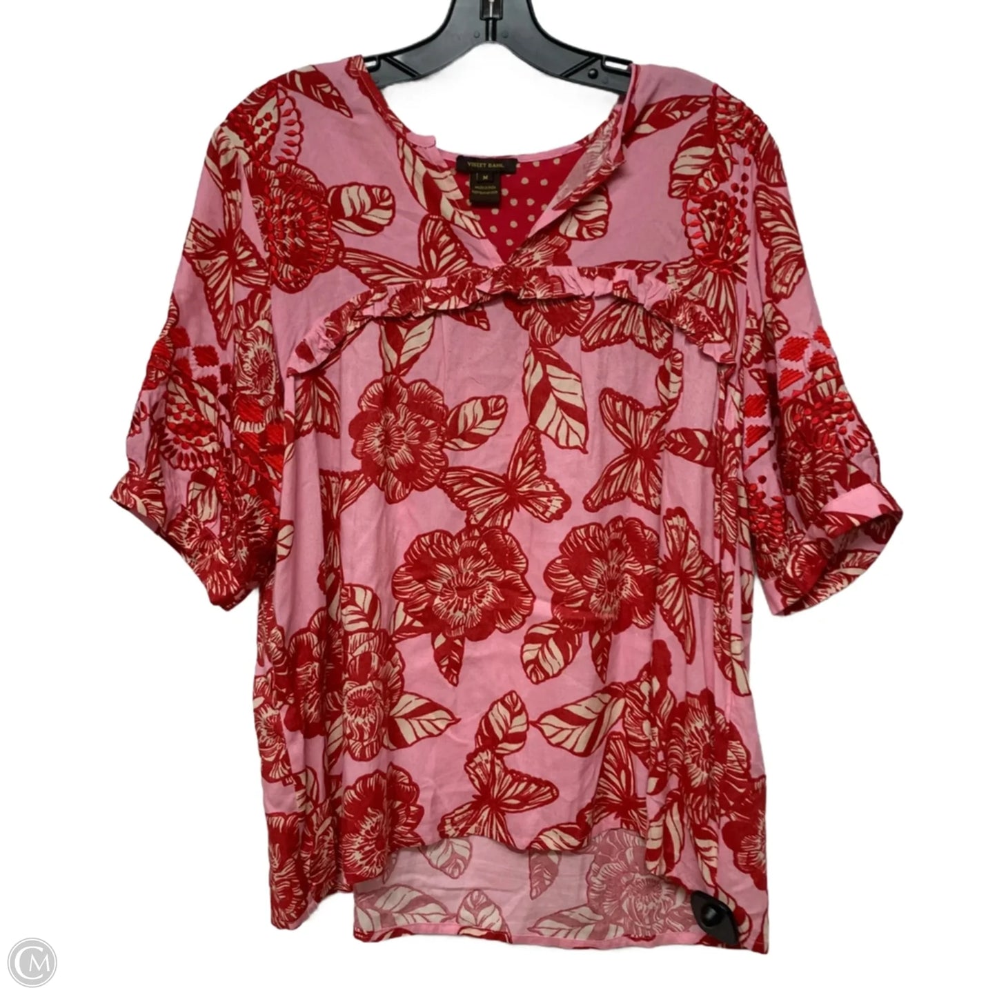 Top Short Sleeve By Vineet Bahl In Pink & Red, Size: M