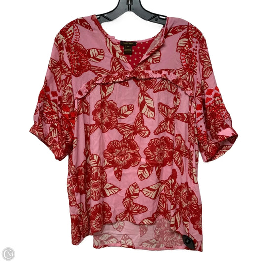 Top Short Sleeve By Vineet Bahl In Pink & Red, Size: M