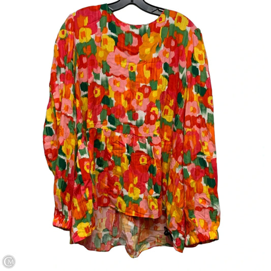 Top Long Sleeve By Pomander Place In Red & Yellow, Size: 2x