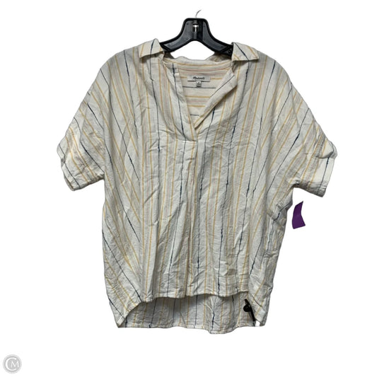 Top Short Sleeve By Madewell In White & Yellow, Size: M