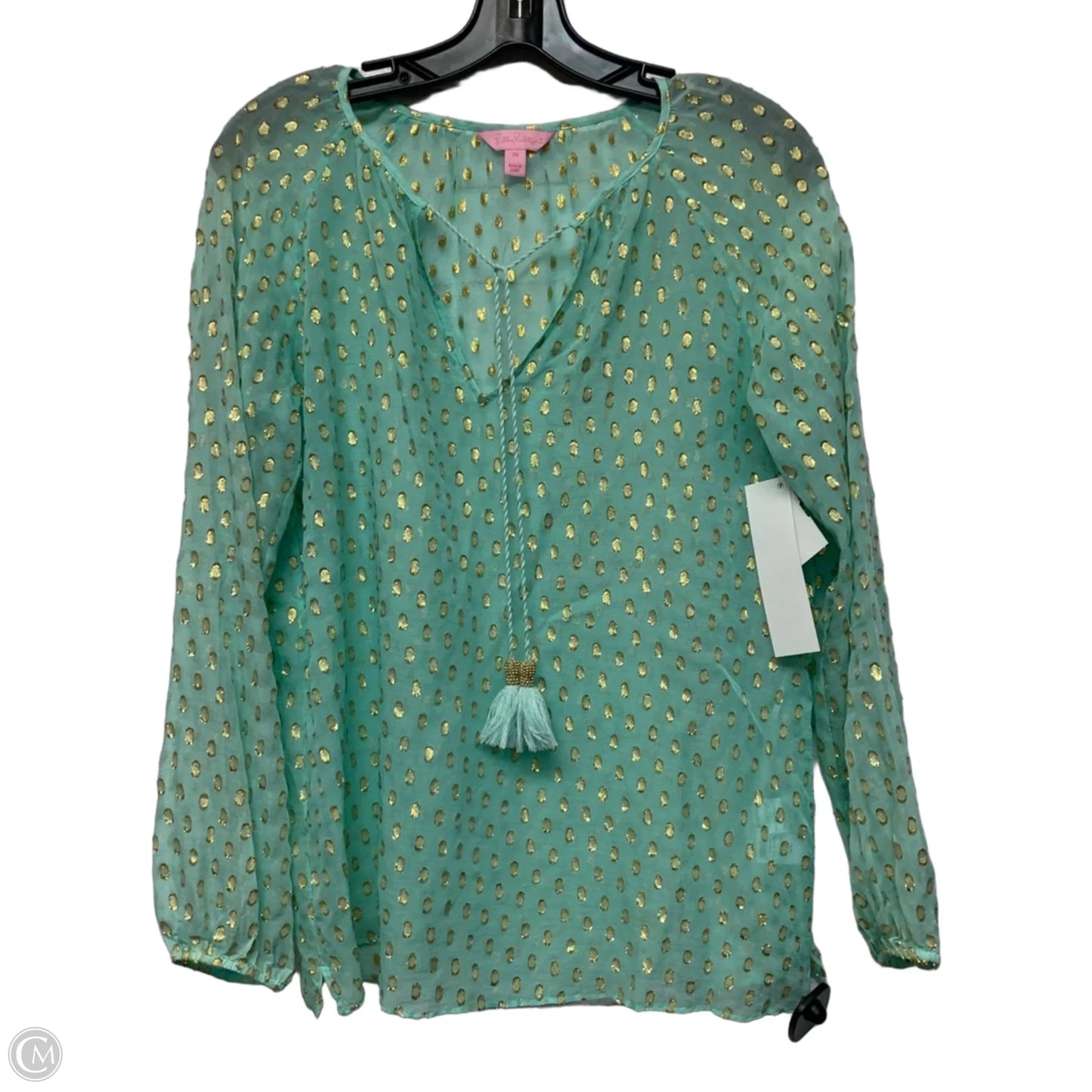 Top Long Sleeve Designer By Lilly Pulitzer In Blue & Gold, Size: Xs