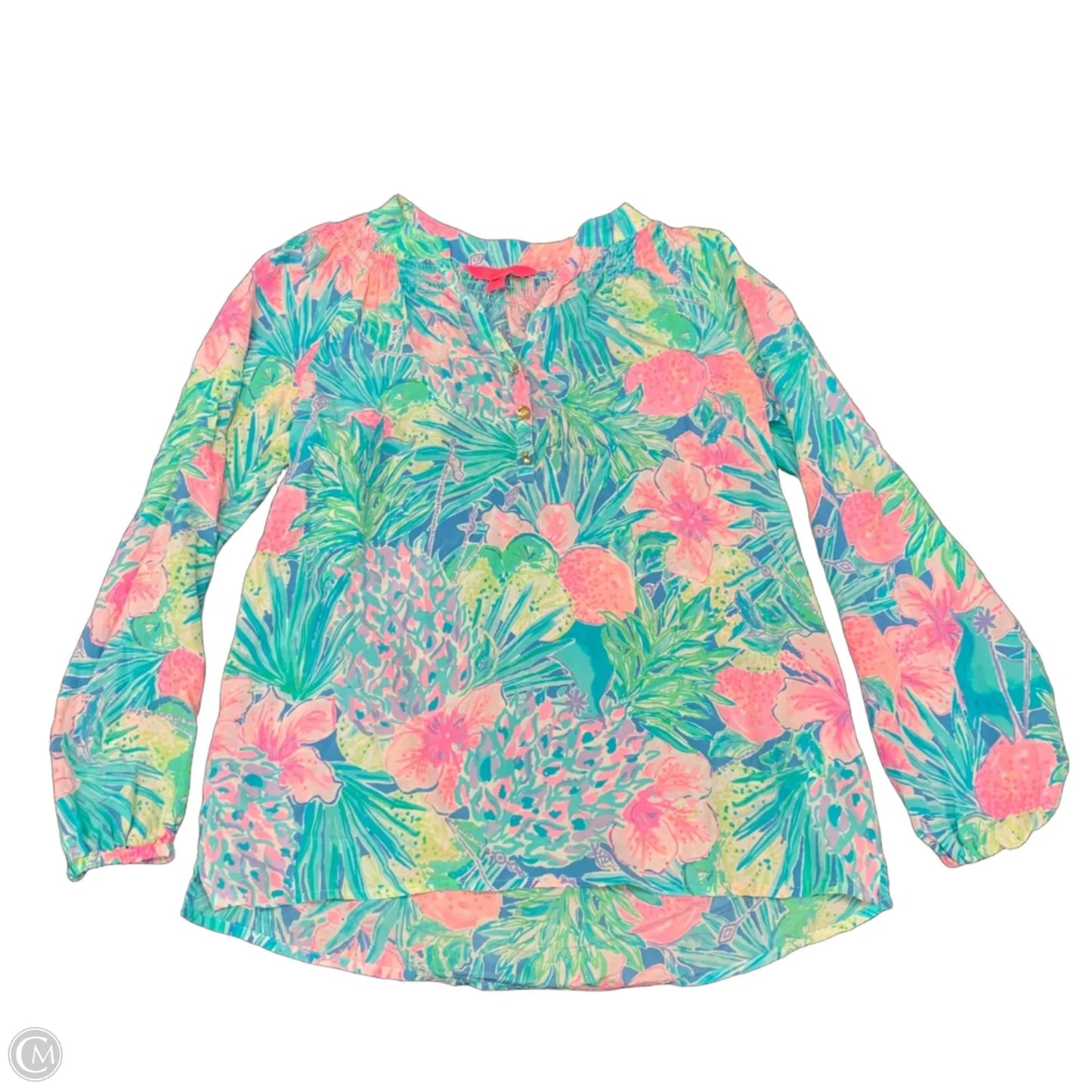 Top Long Sleeve Designer By Lilly Pulitzer In Blue & Pink, Size: Xs