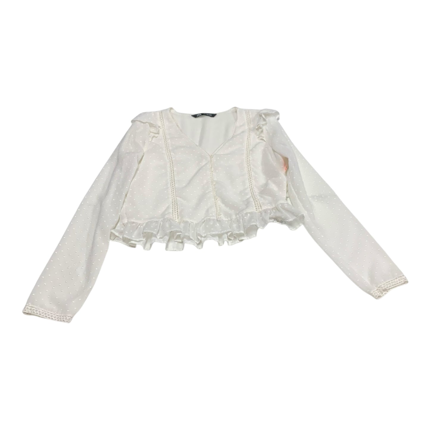 Top Long Sleeve By Zara In White, Size: S