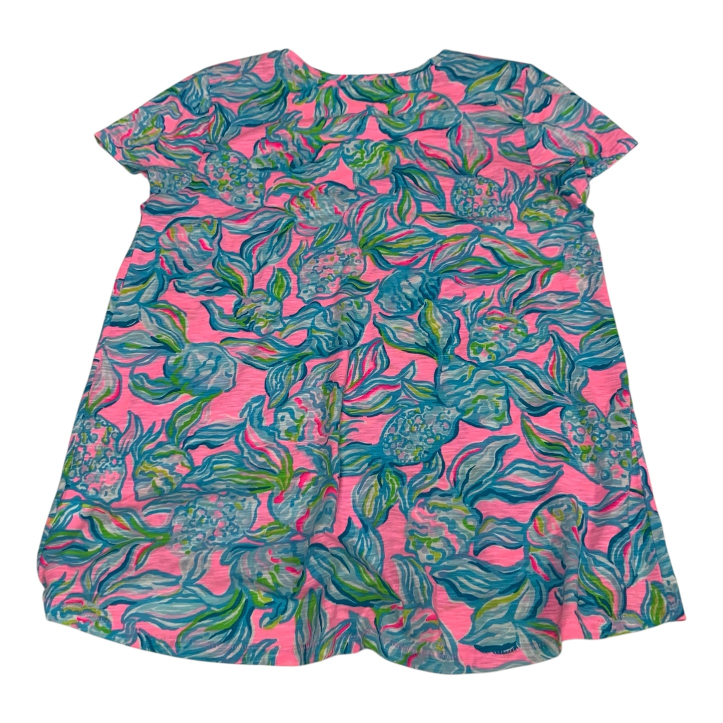 Top Short Sleeve Designer By Lilly Pulitzer In Blue & Pink, Size: M