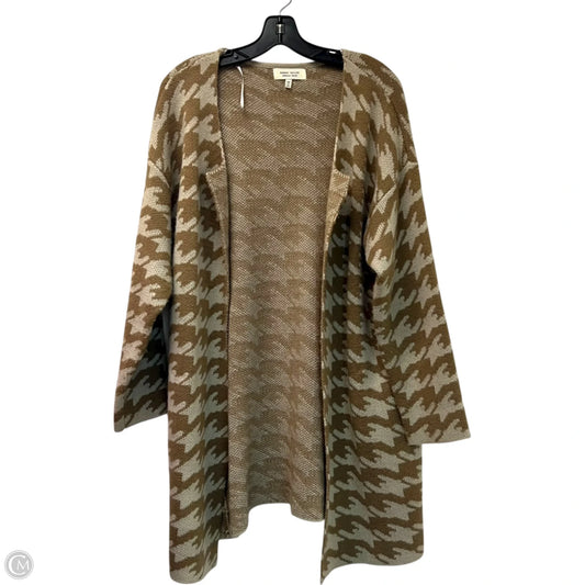 Sweater Cardigan By Sherry Taylor In Brown & Cream, Size: 3x