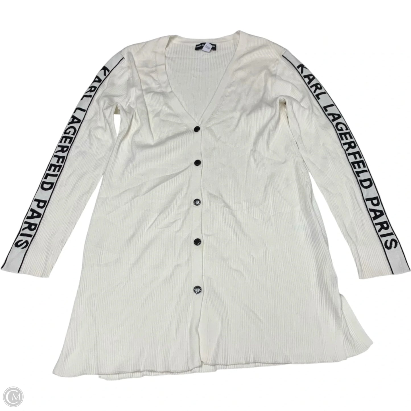 Sweater Cardigan Designer By Karl Lagerfeld In White, Size: M