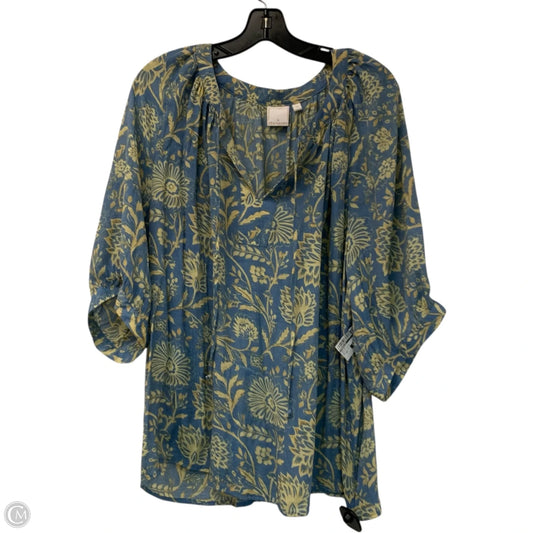 Top Long Sleeve By Sharagano In Blue & Yellow, Size: 3x