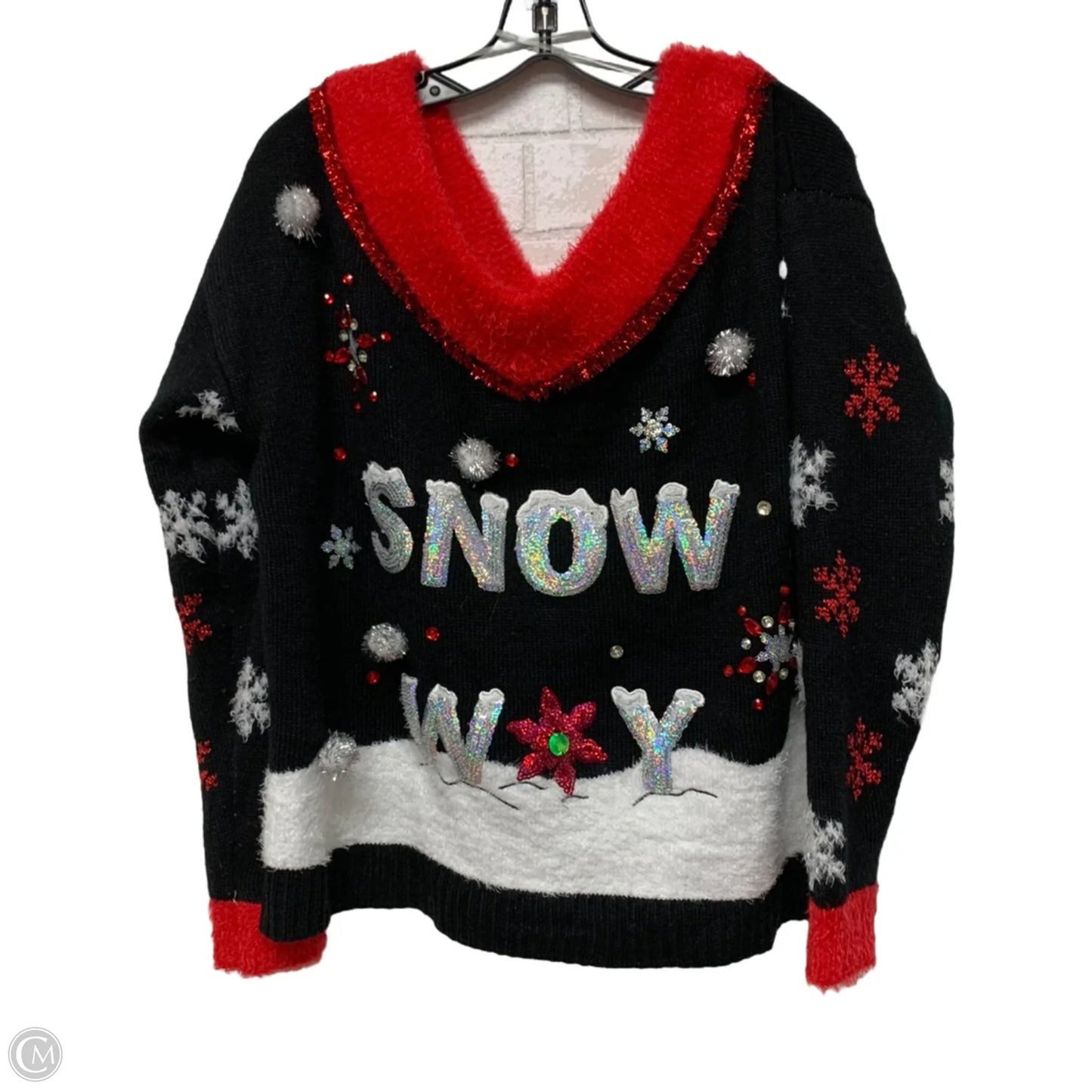 Sweater By Holiday Time In Black & Red, Size: L