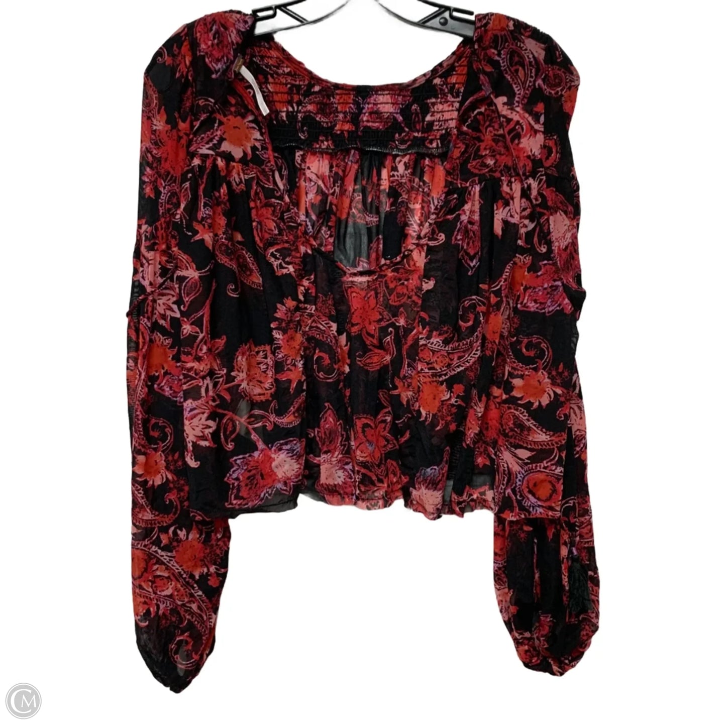 Blouse Long Sleeve By Free People In Black & Red, Size: S
