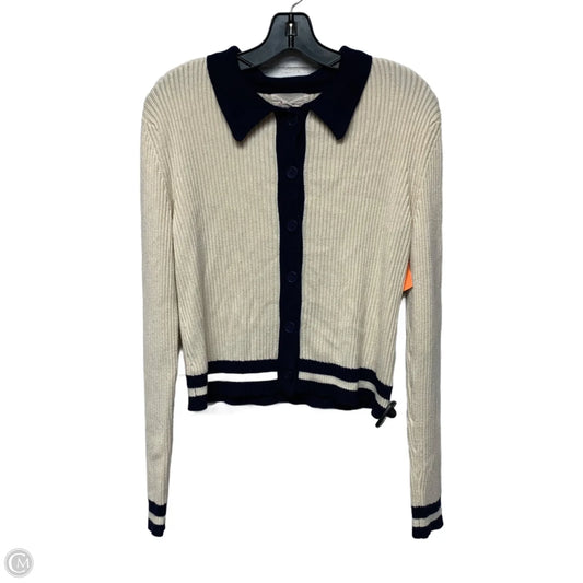 Sweater Cardigan By Anthropologie In Blue & Cream, Size: M