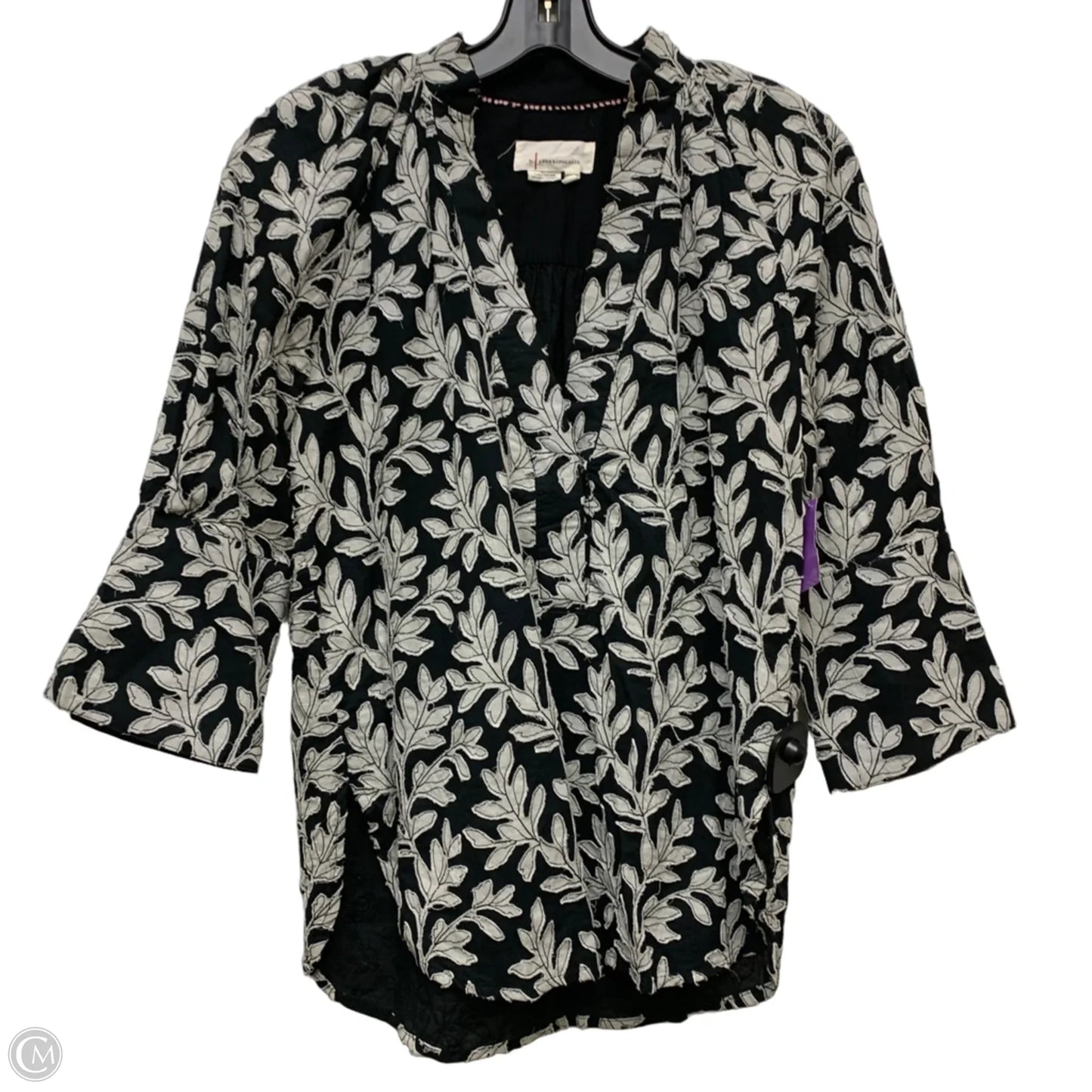Top Long Sleeve By Anthropologie In Black & White, Size: Xxs