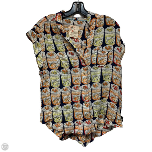 Top Short Sleeve By Anthropologie In Blue & Yellow, Size: L