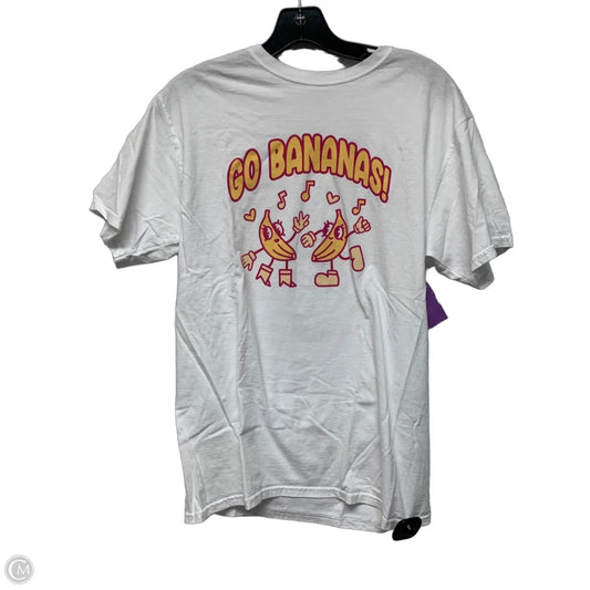 Top Short Sleeve By Fruit Of The Loom In White & Yellow, Size: M